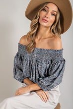 Load image into Gallery viewer, ANIMAL PRINT SMOCKED OFF THE SHOULDER TOP