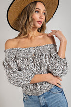 Load image into Gallery viewer, ANIMAL PRINT SMOCKED OFF THE SHOULDER TOP