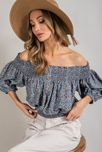 Load image into Gallery viewer, ANIMAL PRINT SMOCKED OFF THE SHOULDER TOP