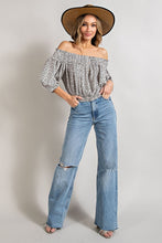 Load image into Gallery viewer, ANIMAL PRINT SMOCKED OFF THE SHOULDER TOP