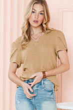 Load image into Gallery viewer, Waffle tulip petal sleeve waffle knit top shirt
