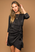 Load image into Gallery viewer, 3/4 Sleeve Ruffle Detail Satin Dress
