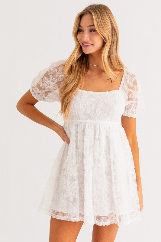 Delicate Square Neck Puff Sleeve Dress