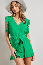 Load image into Gallery viewer, V-NECK RUFFLED WAIST TIE ROMPER
