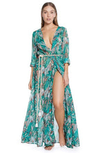 Load image into Gallery viewer, TROPICAL LONG SLEEVE COVERUP WITH ROBE BELT
