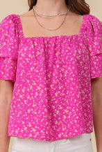 Load image into Gallery viewer, SMOCKED SQUARE NECK FLORAL BLOUSE WITH OPEN BACK

