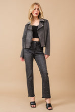 Load image into Gallery viewer, Crystal Studded Stretch Zip Up Moto Jacket
