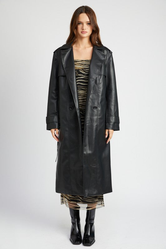 Roll With It Belted Vegan Leather Coat