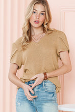 Load image into Gallery viewer, Waffle tulip petal sleeve waffle knit top shirt
