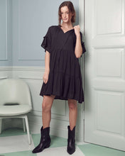 Load image into Gallery viewer, Ruffled neck tiered mini dress PLUS
