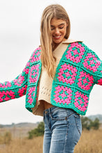 Load image into Gallery viewer, Two-Tone Floral Square Crochet Open Knit Cardigan
