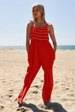 Load image into Gallery viewer, Washed Multi Smocked Detail Tie Straps Jumpsuit
