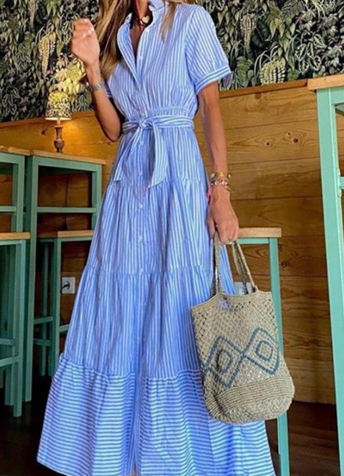 coast striped maxi dress Coastal Stripped Maxi Dress Large / Blue/White